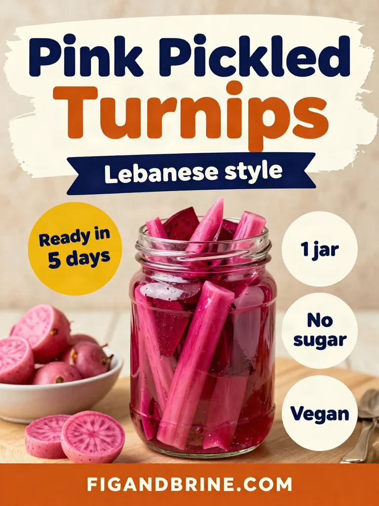 Pinterest pin for Lebanese pink pickled turnips with beet in a glass jar